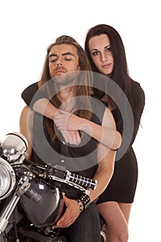 Couple motorcycle wear black her look