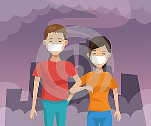 Couple with mouth cap protection pollution