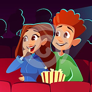 Couple in movie cinema vector illustration