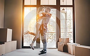 Couple moving in new house photo