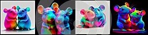 Couple of multicolored rats with hearts. AI generative