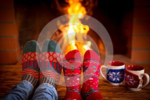 Couple near fireplace