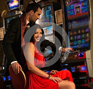 Couple near slot machine