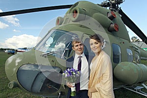 Couple near vintage aircraft