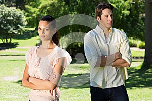 Couple not talking after a dispute in the park