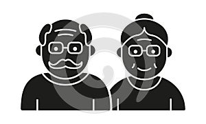 Couple of Old Senior Person Silhouette Icon. Happy Elder Grandparents Pictogram. Old Grandfather and Grandmother Icon