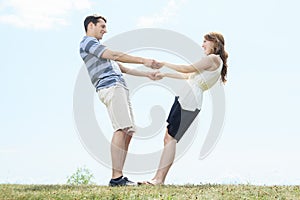 Couple outside having fun together outside