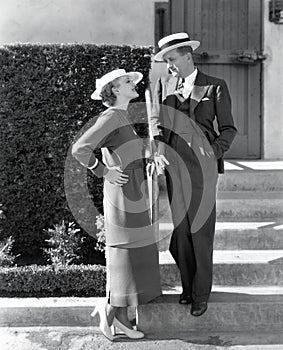 Couple outside on steps