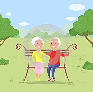 Couple in Park, Grandmother Grandfather on Bench