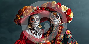 Couple Pays Tribute To Mexican Tradition By Posing As Catrina Figures, Copy Space photo