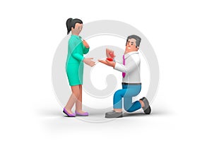 Couple People Man proposes Marriage Woman standing on Knee Holdi