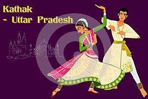 Couple performing Kathak classical dance of Northern India photo