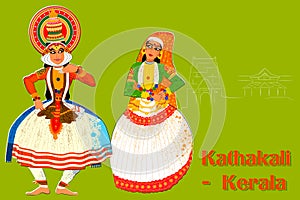 Couple performing Kathakali classical dance of Kerala, India