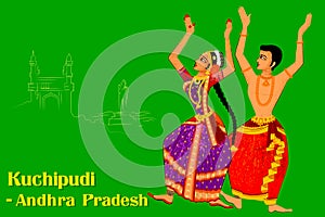 Couple performing Kuchipudi classical dance of Punjab, India