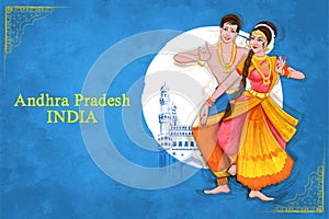 couple performing Kuchipudi dance traditional folk dance of Andhra Pradesh, India