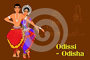 Couple performing Odissi classical dance of Odisha, India