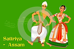 Couple performing Sattriya classical dance of Assam, India