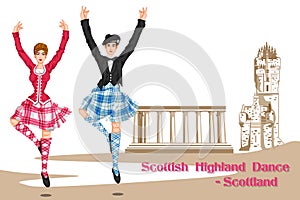 Couple performing Scottish Highland dance of Scotland