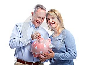 Couple with piggy bank.