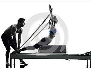 Couple pilates reformer exercises fitness isolated