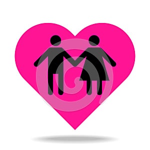 couple in pink heart shape with shadow