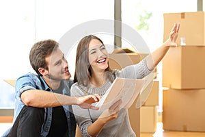 Couple planning decoration when moving home