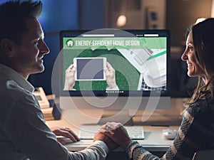 Couple planning an energy efficient house photo