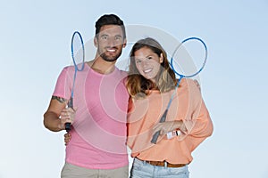 couple after playing badminton outdoors