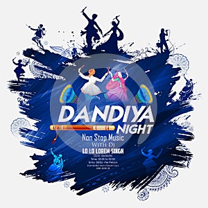 Couple playing Dandiya in disco Garba Night poster for Navratri Dussehra festival of India