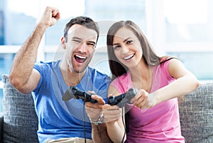 Couple playing video games