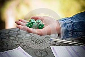 The Couple playing Yahtzee game in free time, outdor