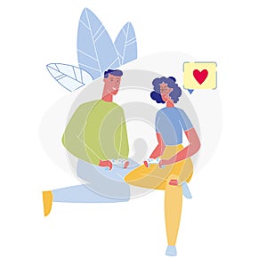 Couple Plays Video Games Flat Vector Illustration