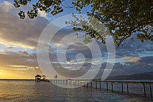 Couple on pontoon at sunset