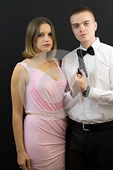 Couple posing in secret agent style