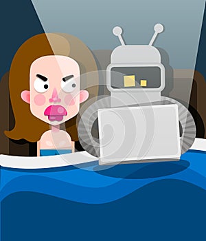 Couple with problems in relationship. Angry woman looking at man. Flat vector illustration