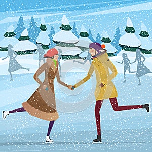 Couple on public ice rink