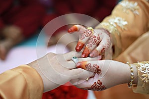 Couple Putting A Gold Ring On Hand