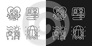 Couple quality time linear icons set for dark and light mode