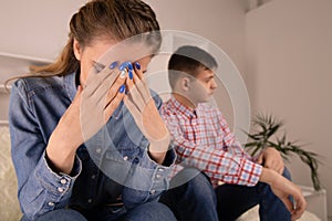 Couple quarrel concept. Unhappy man and woman having problem.