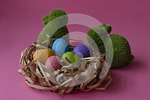 Couple of rabbits and easter eggs