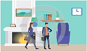 Couple is ready to go office at home