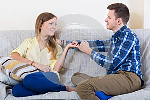 Couple reconciling after quarrel