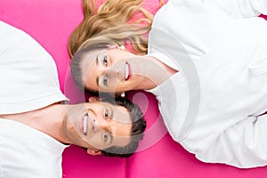 Couple in relaxation room of wellness spa