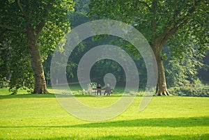 Couple relaxing on park bench