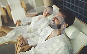Couple relaxing in spa center