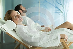 Couple relaxing at wellness spa resort