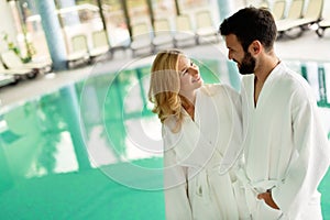 Couple relaxing at wellness spa resort