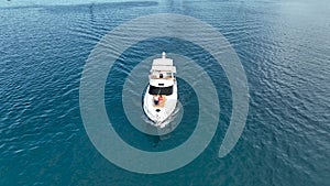 A couple rides a yacht aerial view 4 K Turkey Alanya