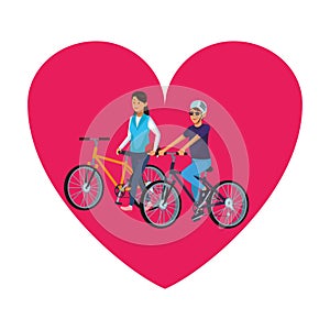 Couple riding bicicle heart icon