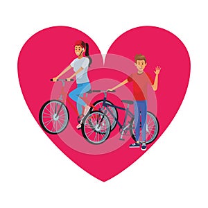 Couple riding bicicle heart icon photo